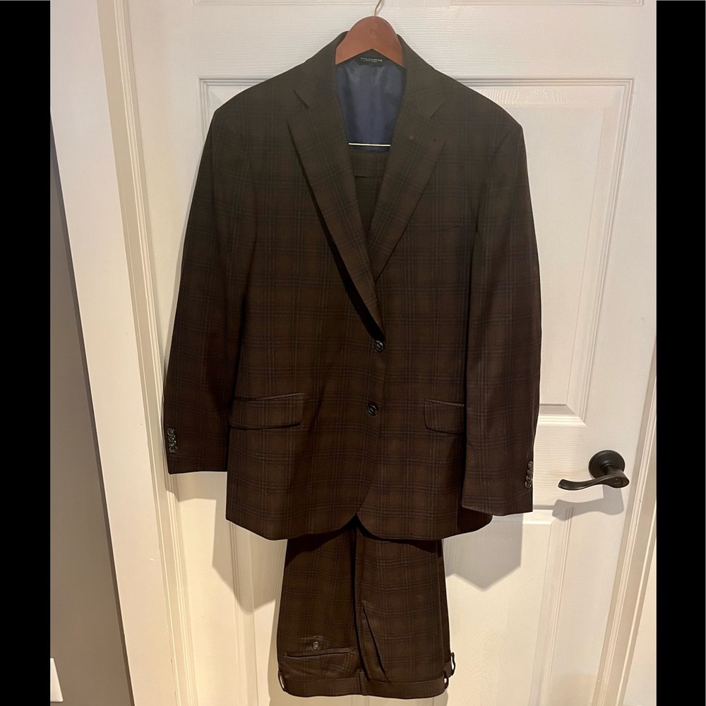 Paul Fredrick 100% Wool Brown/Blue Plaid Suit
